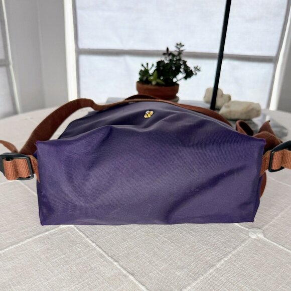 Longchamp Le Pliage Original Foldable Backpack - Purple Nylon & Brown Leather - Picture 9 of 14